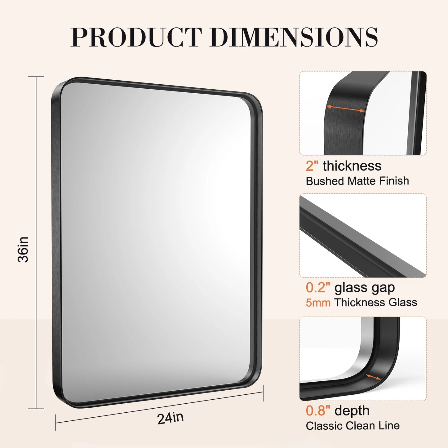 JHK Vanity Framed Mirror For Living Room Matte Metal