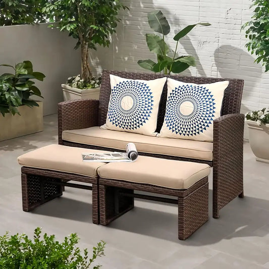 All-Weather Rattan 3-Piece Outdoor Patio Set With Loveseat