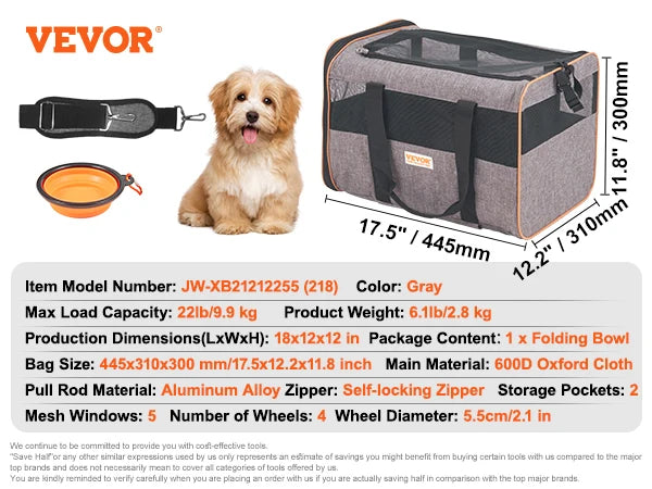 Pet Carrier Backpack for Cats and Small Dogs With Telescopic Handle Wheels