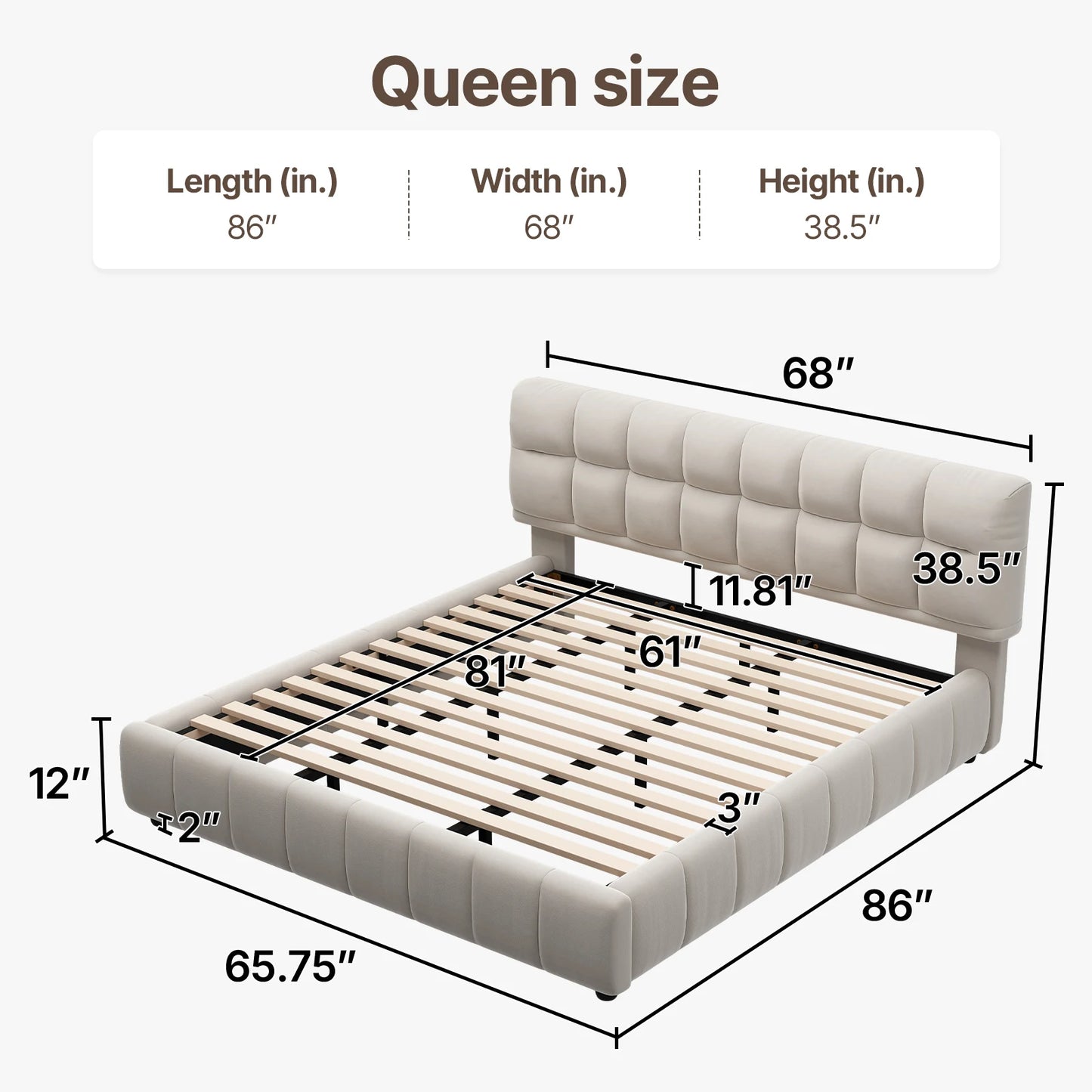 QWC Modern Cloud Platform Bed With Soft Headboard Fabric