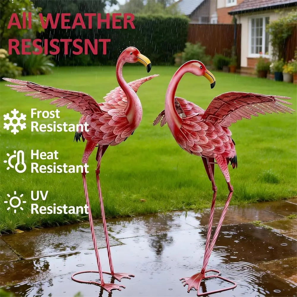 Metal Flamingo Yard Decor Set Of 2 For Garden Ornaments