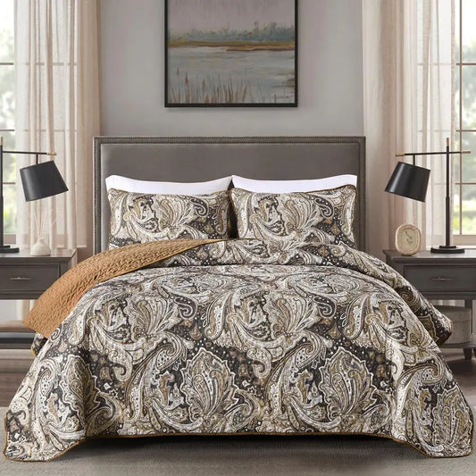 Paisley Quilt Set Boho Bedspread Coverlet Three Piece Cotton