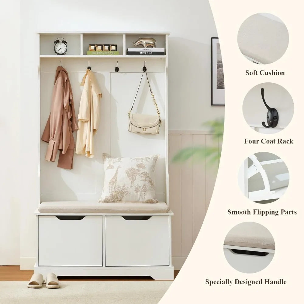 XMSJ Hall Tree Bench With Shoe Storage And Coat Rack