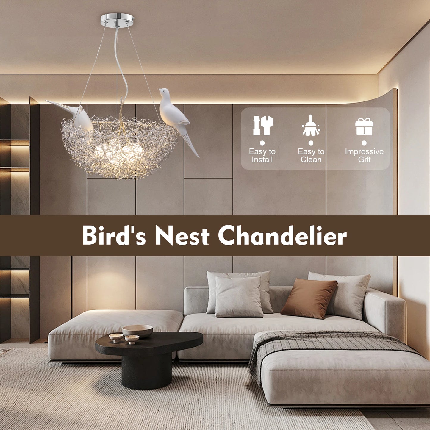 Bird Nest LED Chandelier 25W 4000K Ceiling Light Living Room
