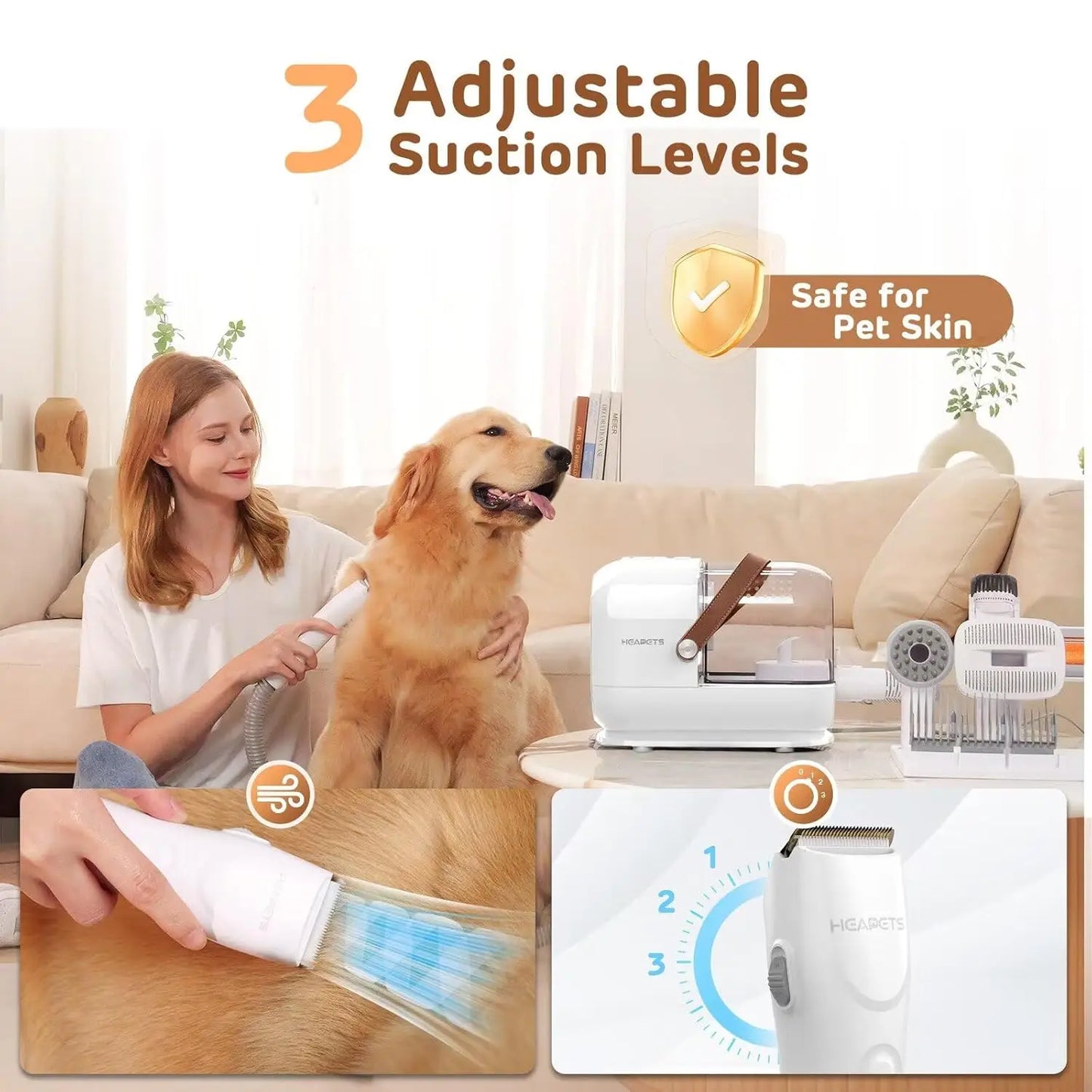 Pet Grooming Vacuum Kit With 7 Tools Low Noise Clipper