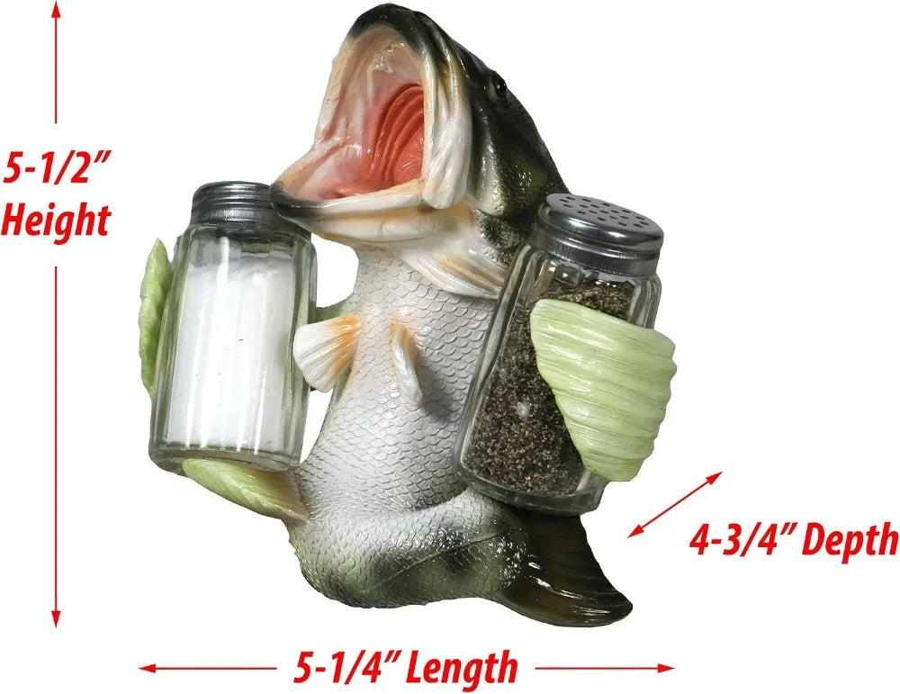 Bass Fish Salt and Pepper Shaker Set Hand Painted Resin
