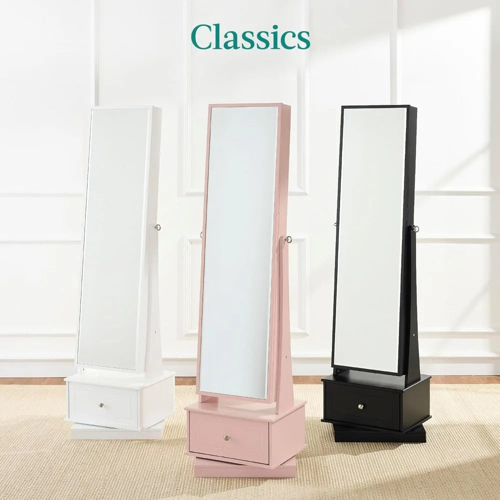 360 Swivel Mirrored Jewelry Cabinet Armoire With LED Mirror
