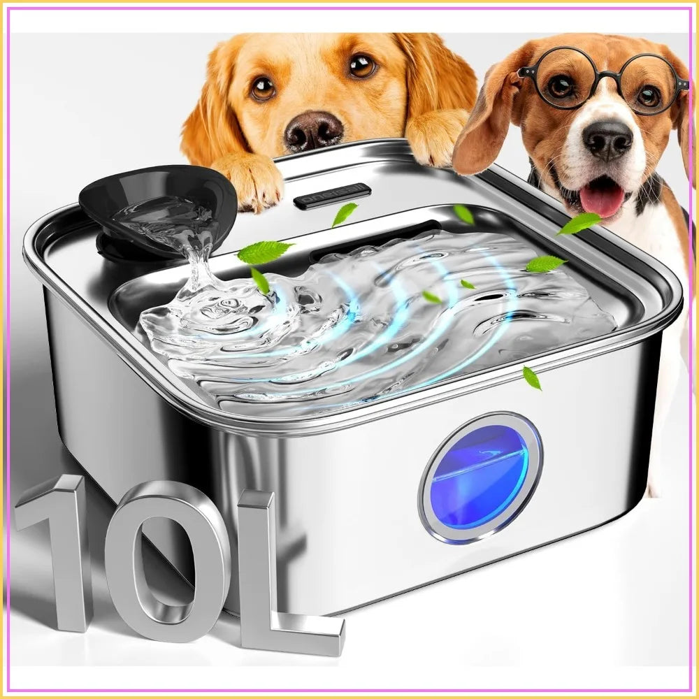Stainless Steel Dog Water Fountain for Large Breeds Quiet Pump