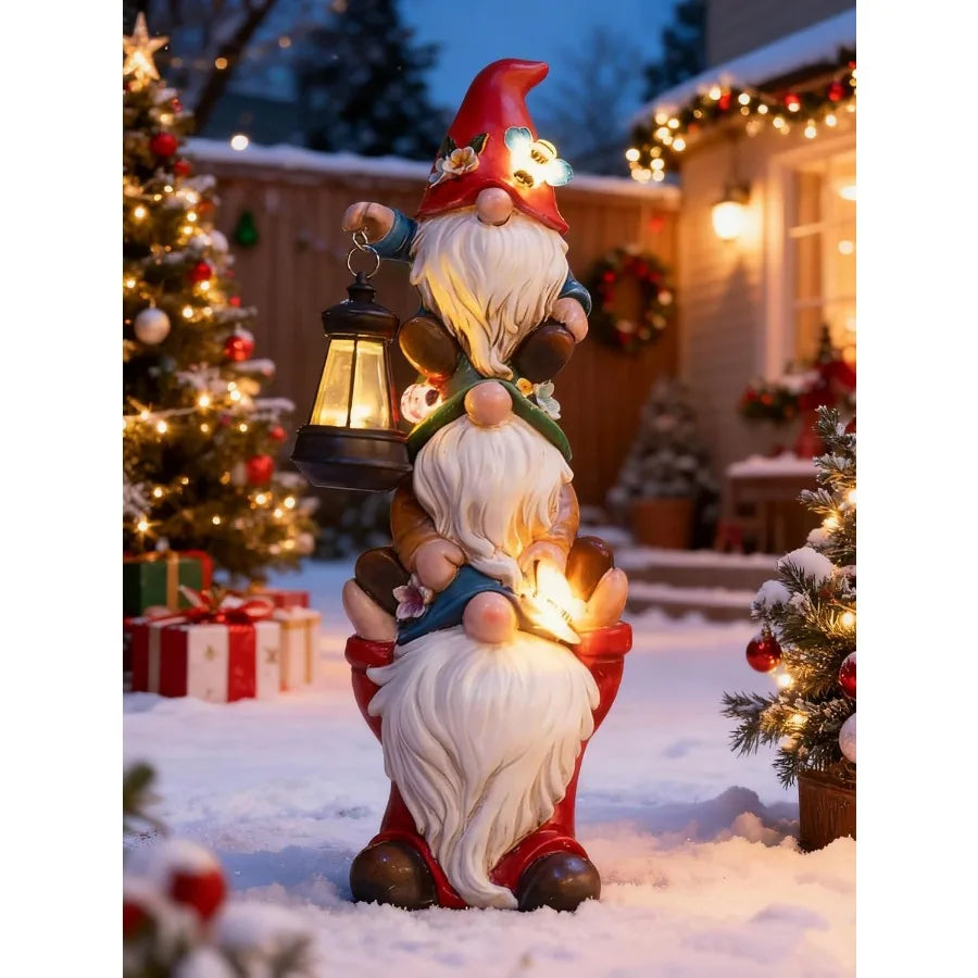 Garden Gnome Statue With Solar Lights Outdoor Decor