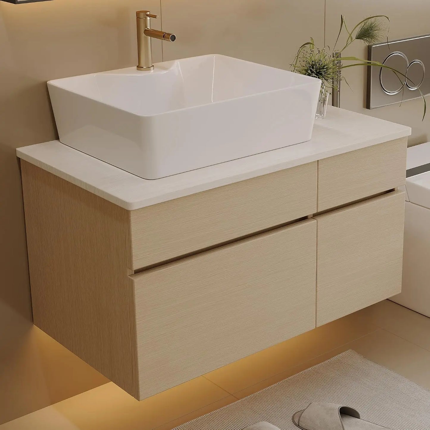 Custom Modern Freestanding Bathroom Vanity With Sink And Oval Vessel