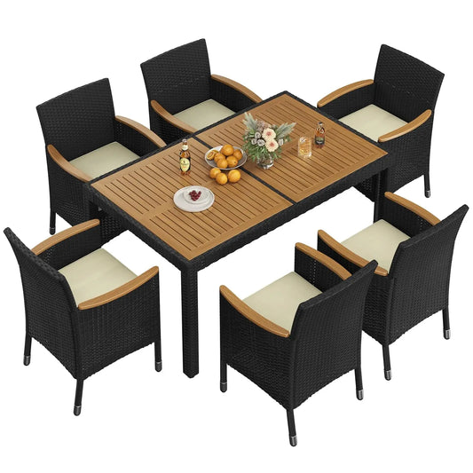 Outdoor Acacia Wood Patio Dining Set With Soft Cushions