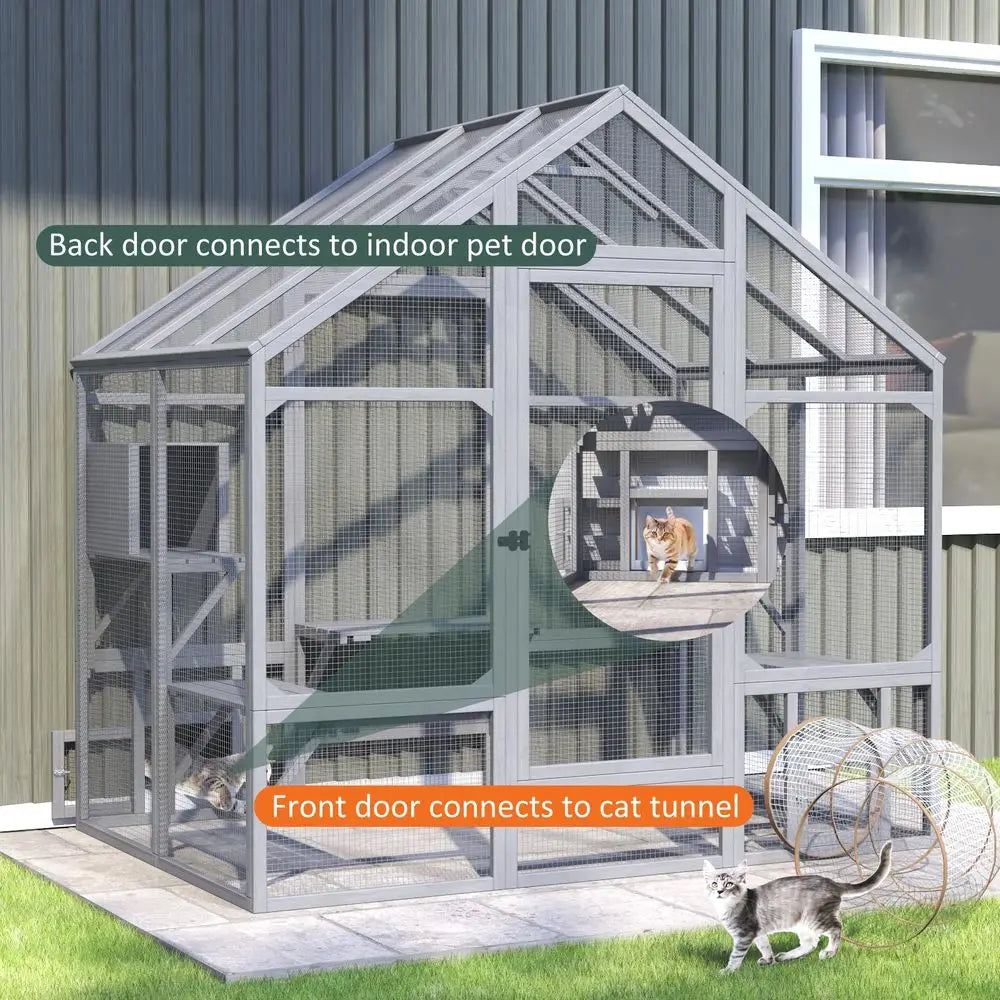 Cat Catio Large Outdoor Enclosure With 7 Tiered Platforms And 2 Resting Boxes
