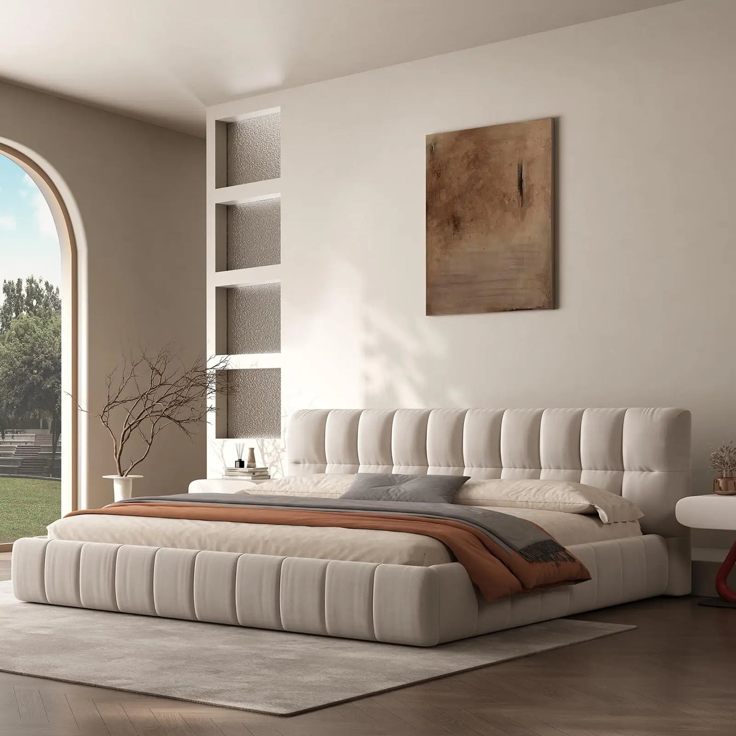 QWC Modern Cloud Platform Bed With Soft Headboard Fabric