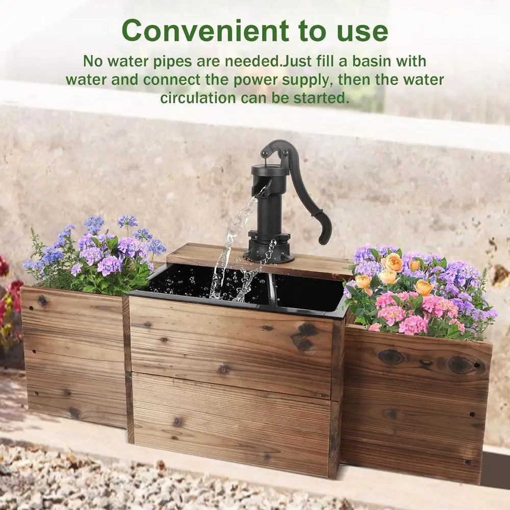Outdoor Water ountain,loor Wooden Recular Pump Old-ashioned ountain with lower Box,Electric Decorative Hand Pump, Outdoor Water