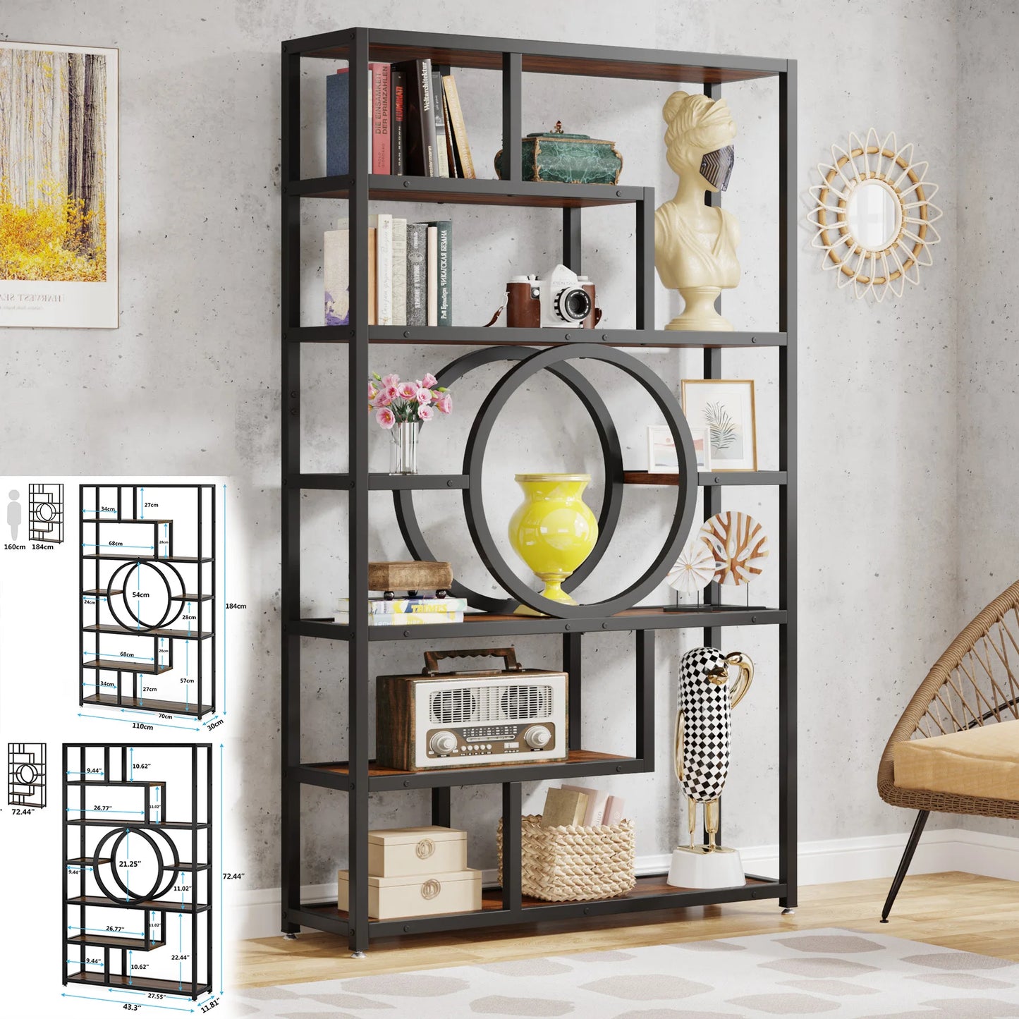 Tribesigns 5 Tier Industrial Etagere Bookcase Storage
