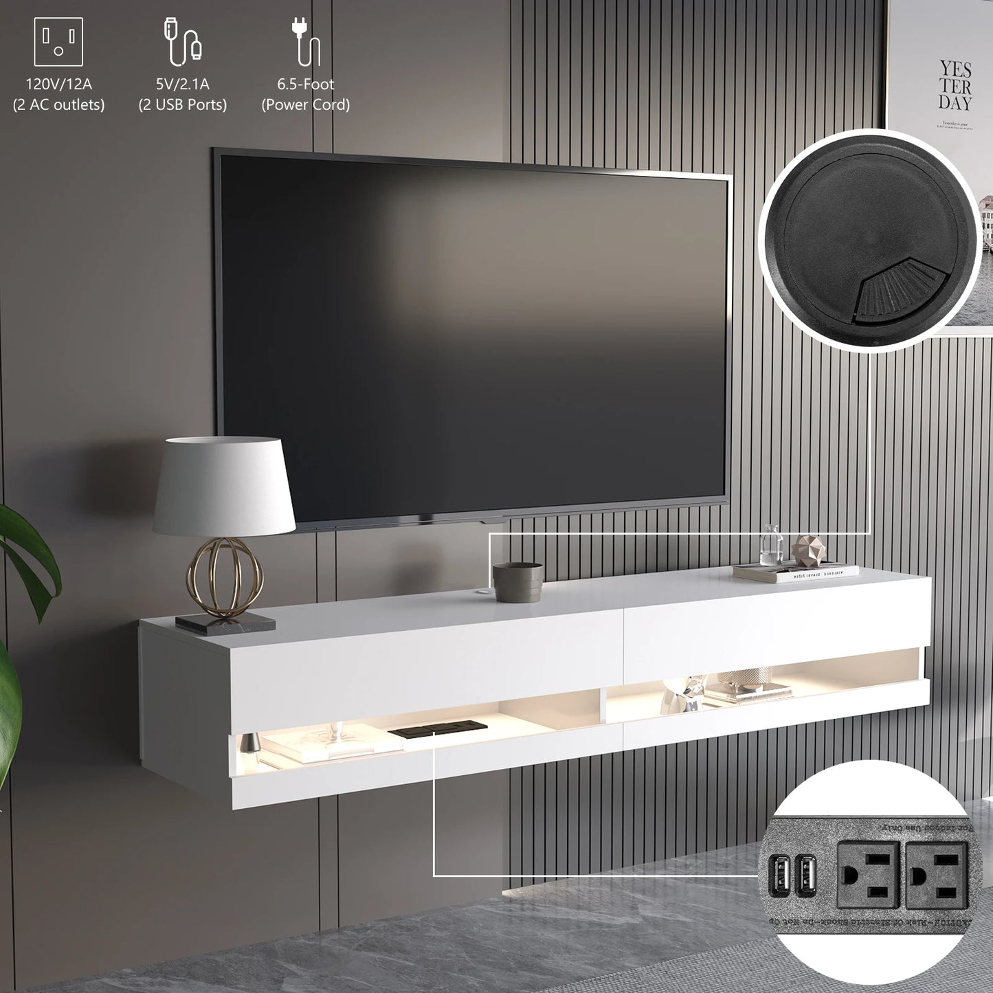 QiaoShiRen Floating TV Stand for Wall Mounted TV