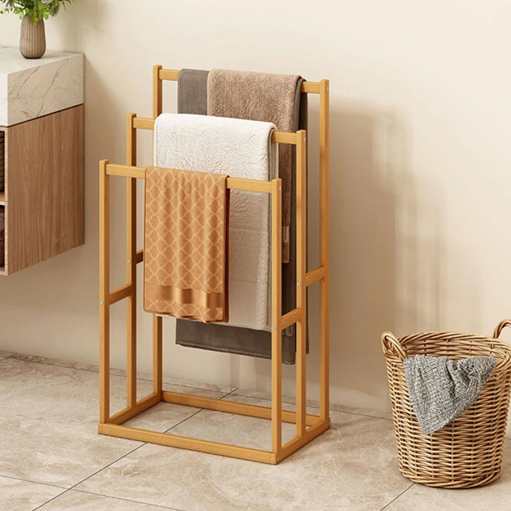 Wooden Three Tier Vertical Towel Rack Floor Freestanding