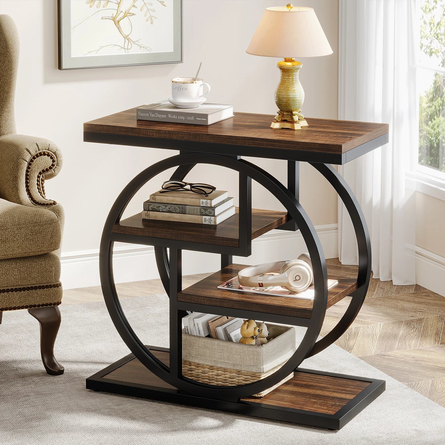 Tribesigns End Table With Storage Shelves For Living Room