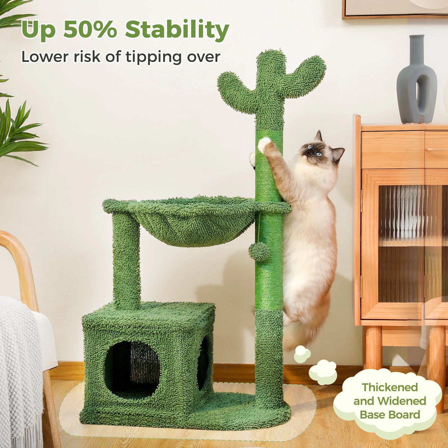 PEQULTICN Cactus Cat Tree With Condo Hammock And Ball