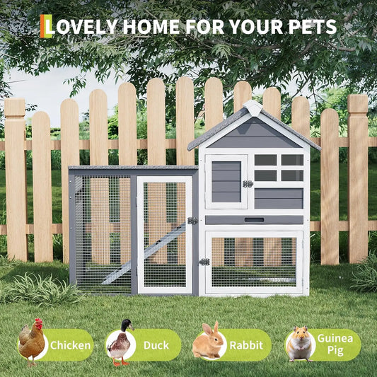 HiMISSCN Wooden Rabbit Hutch Indoor Outdoor Cage
