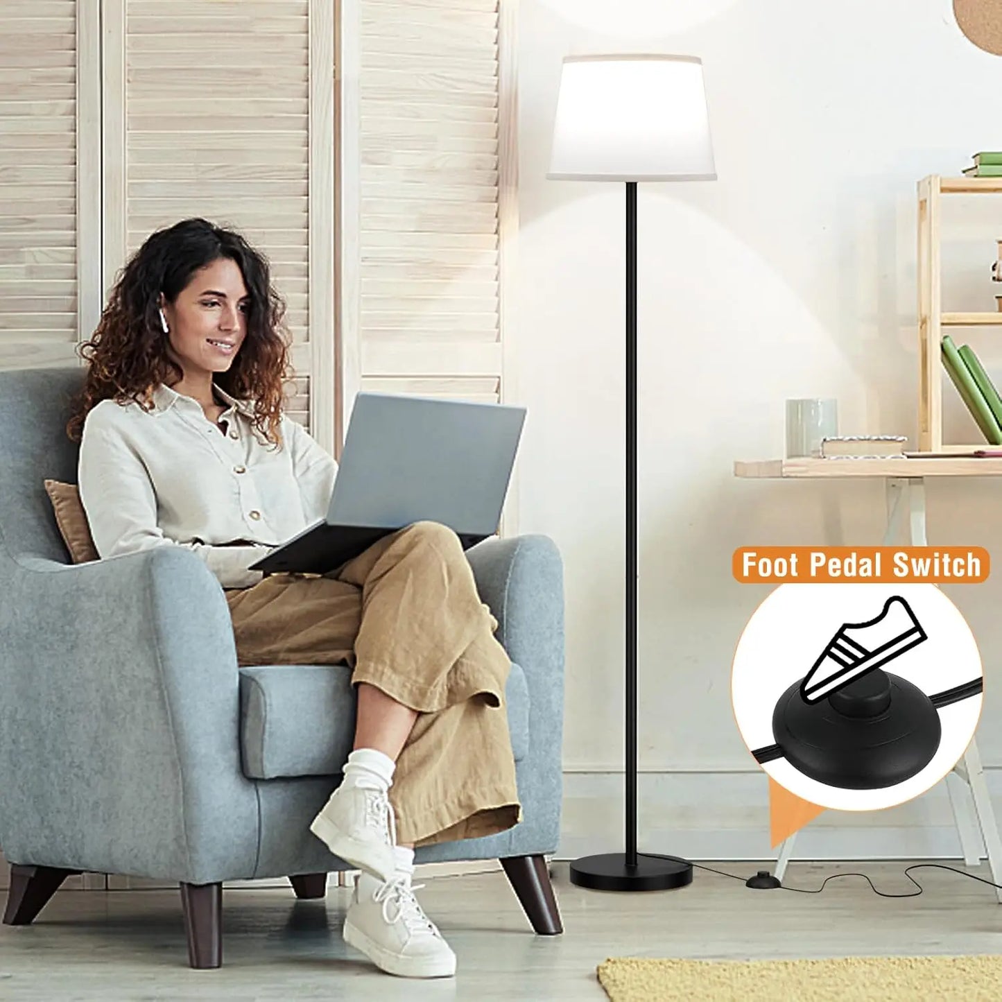 Adjustable Brightness LED Floor Lamp With Remote Control Easy Assembly