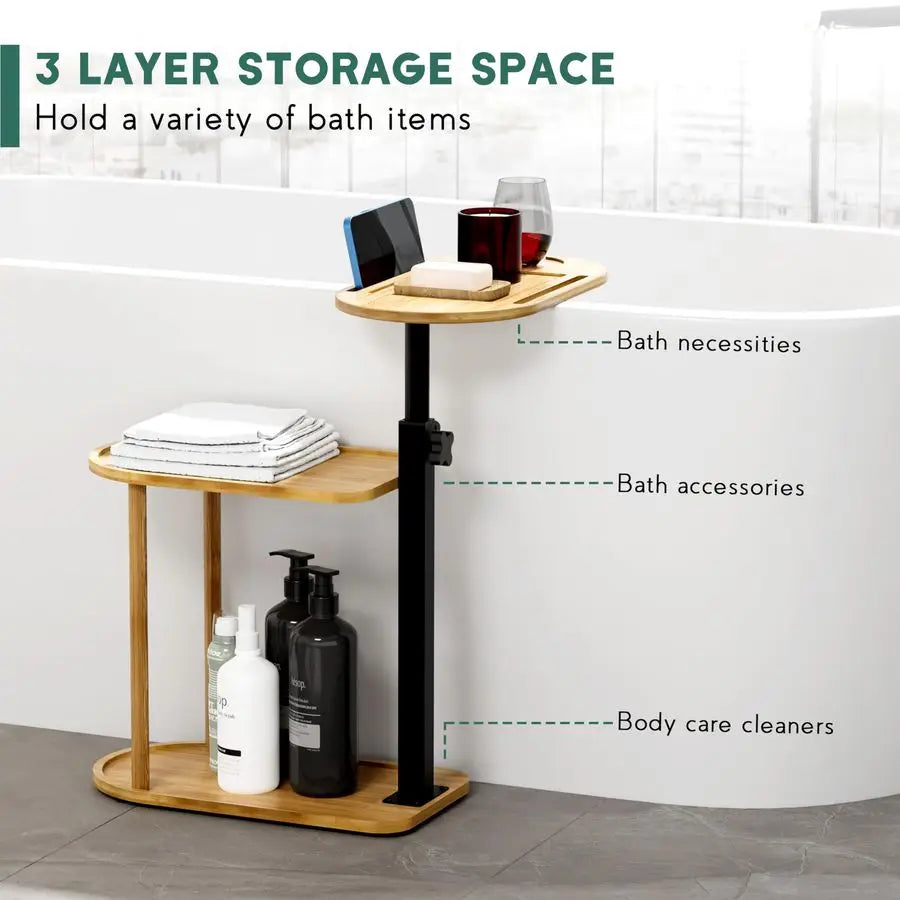 Freestanding Bamboo Bath Tub Tray Table Caddy Bathroom Organizer