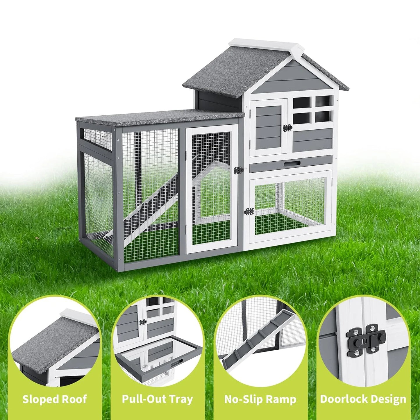 HiMISSCN Wooden Rabbit Hutch Indoor Outdoor Cage