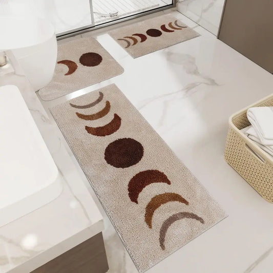 Moon Phase Non Slip Bath Rug Set 3 Piece Microfiber