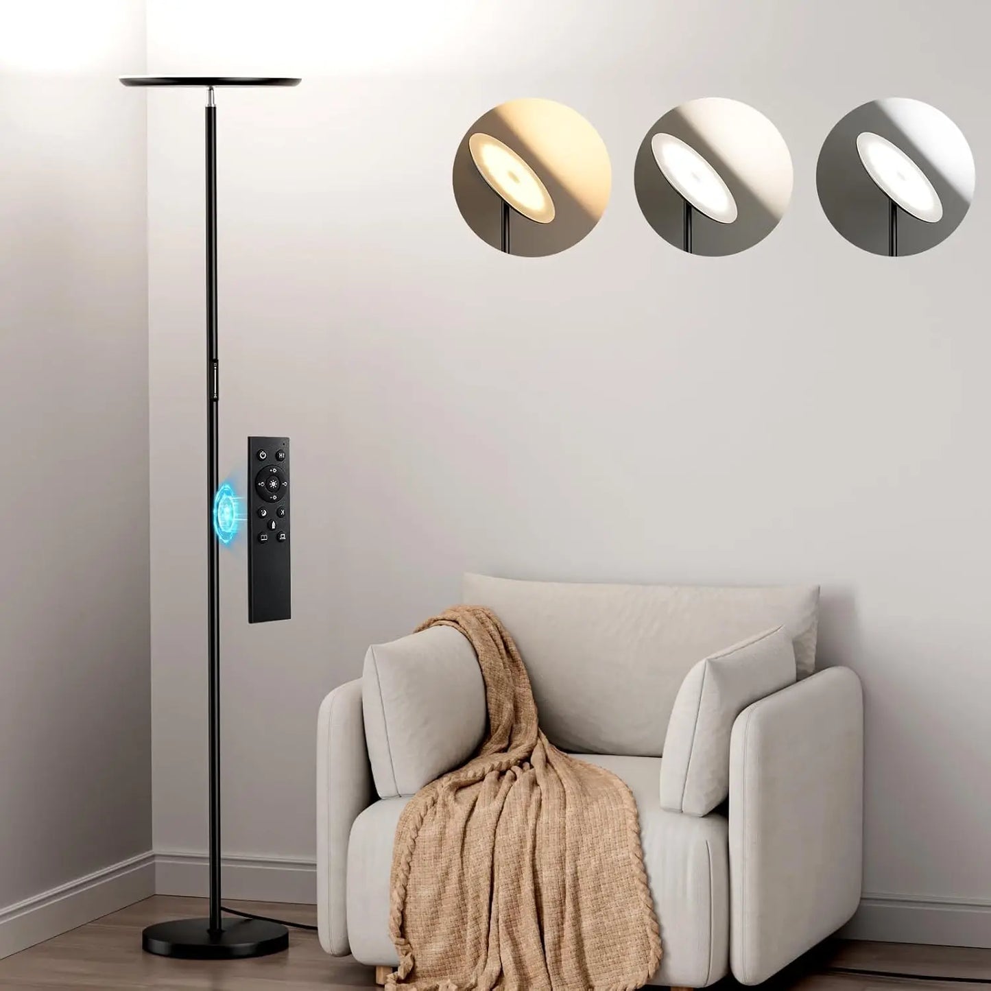 Remote LED Floor Lamp With Dimmable Three Color Temperatures