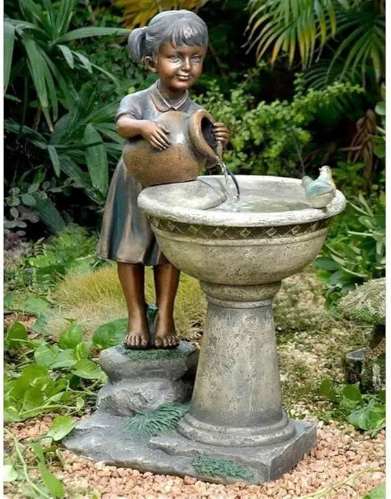 Row Bird Bath Outdoor Water Fountain Durable Resin Garden Feature