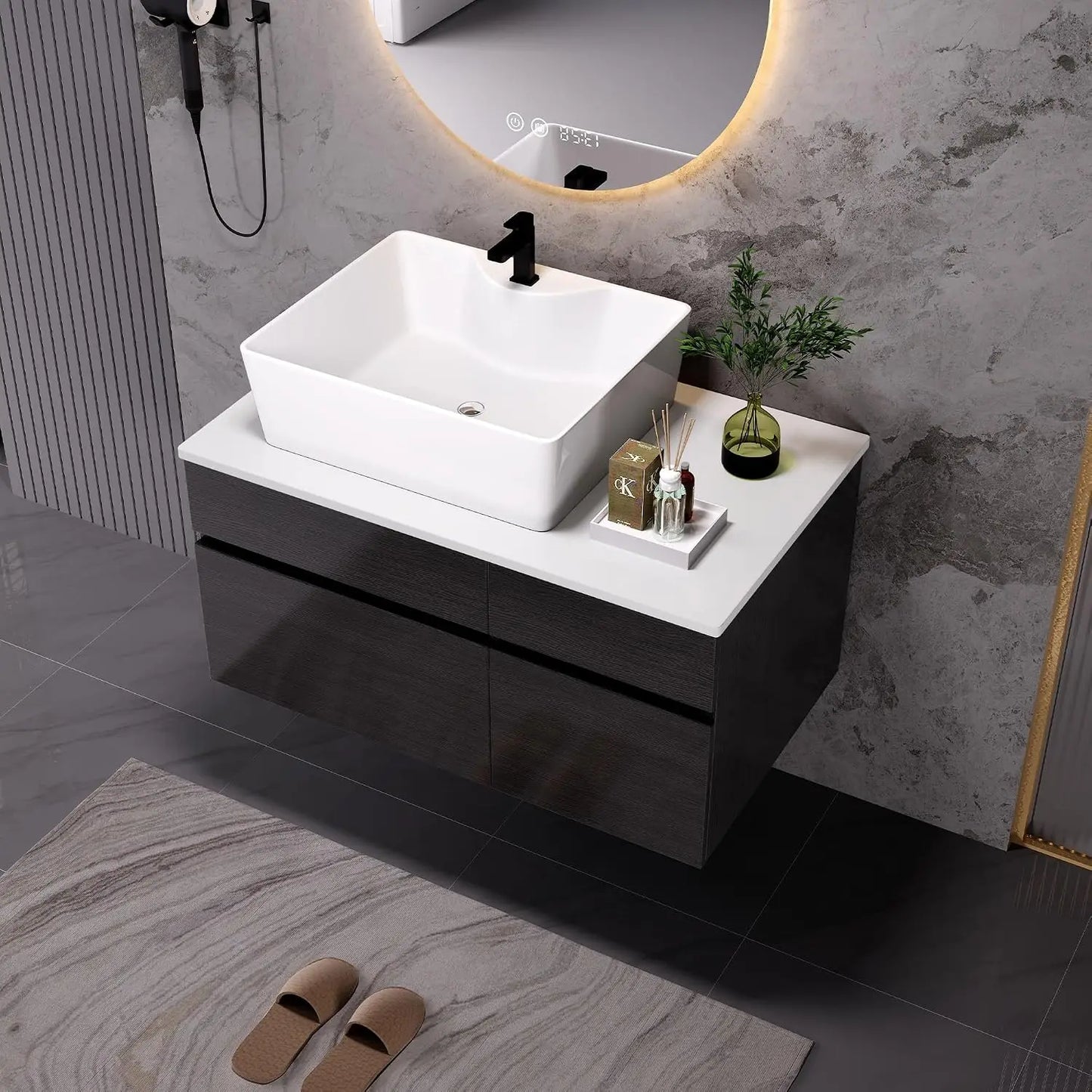 Custom Modern Freestanding Bathroom Vanity With Sink And Oval Vessel