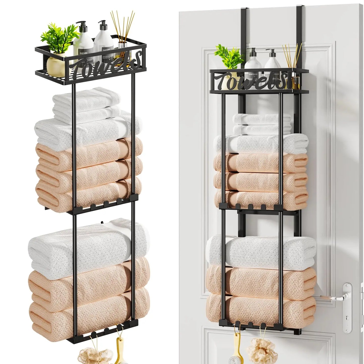 XIUWO 3 Tier Towel Rack Over Door Wall Mount Organizer