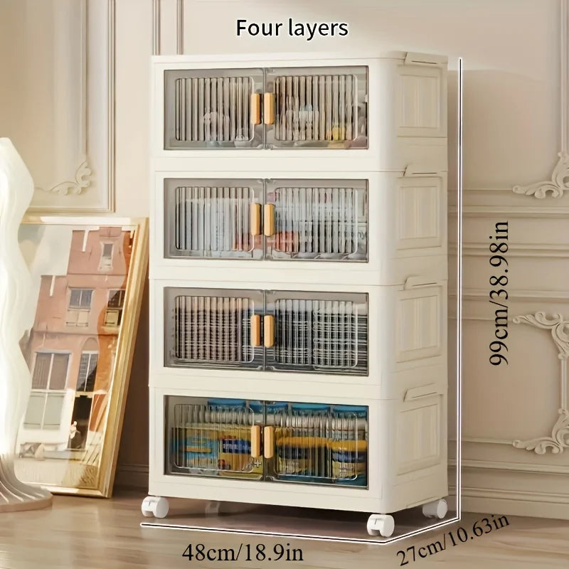 Stackable Storage Cabinet With Doors And Wheels For Practical Organization