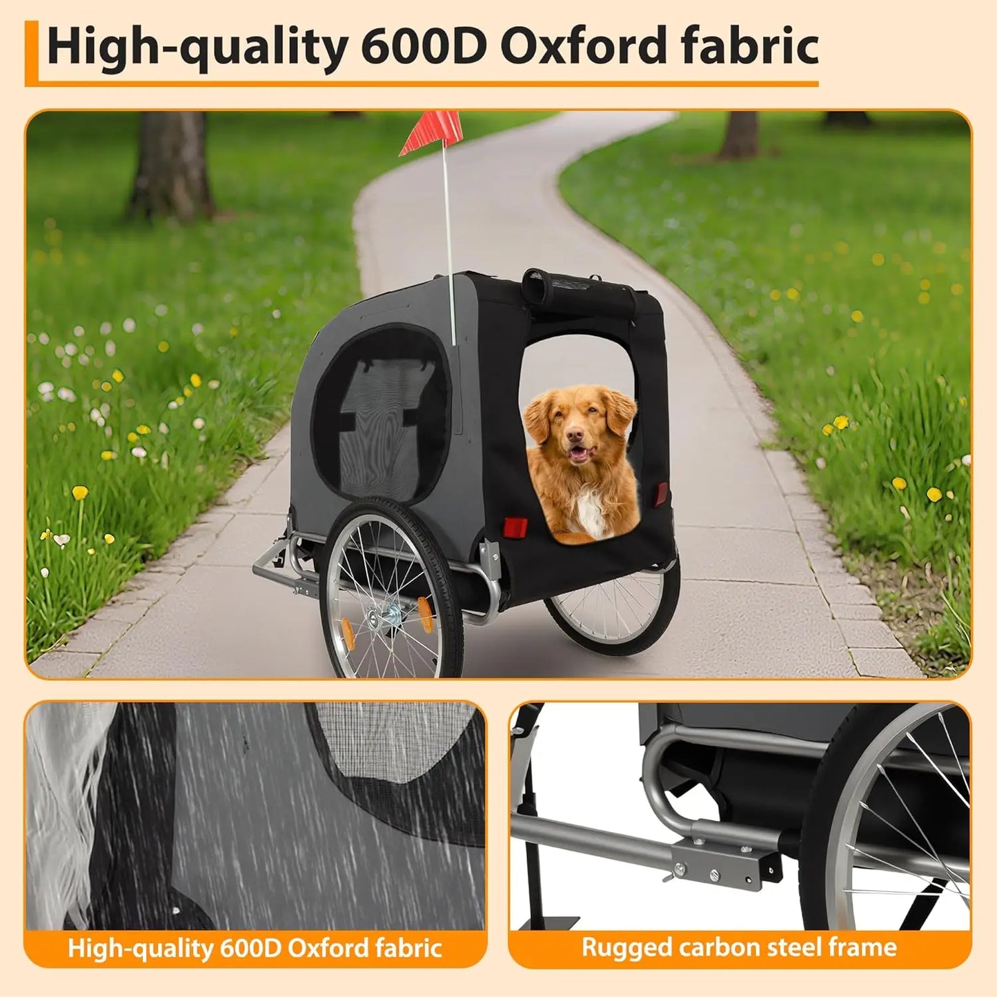 HiMISS Steel Dog Bike Trailer With Universal Coupler