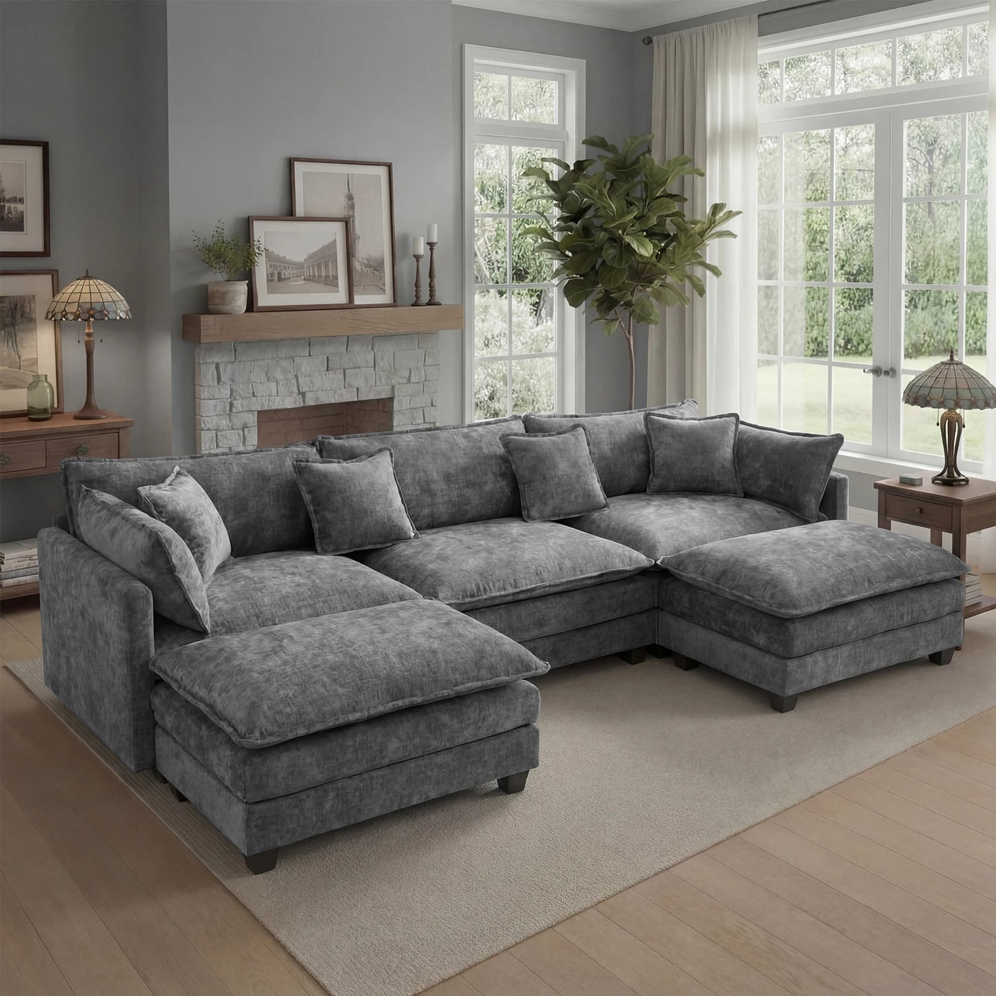 Redlife Modular Sectional Sofa With Ottoman And Wood Frame
