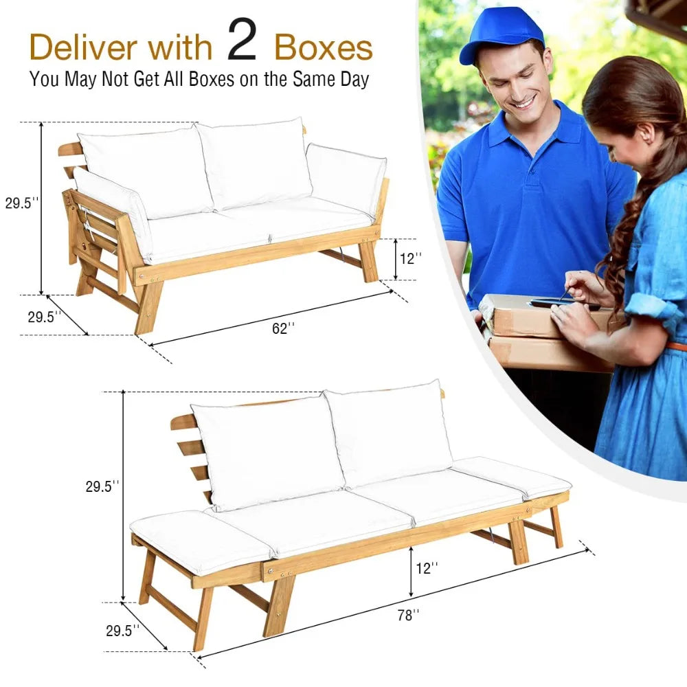 Acacia Outdoor Convertible Patio Sofa Bed With Adjustable Armrests