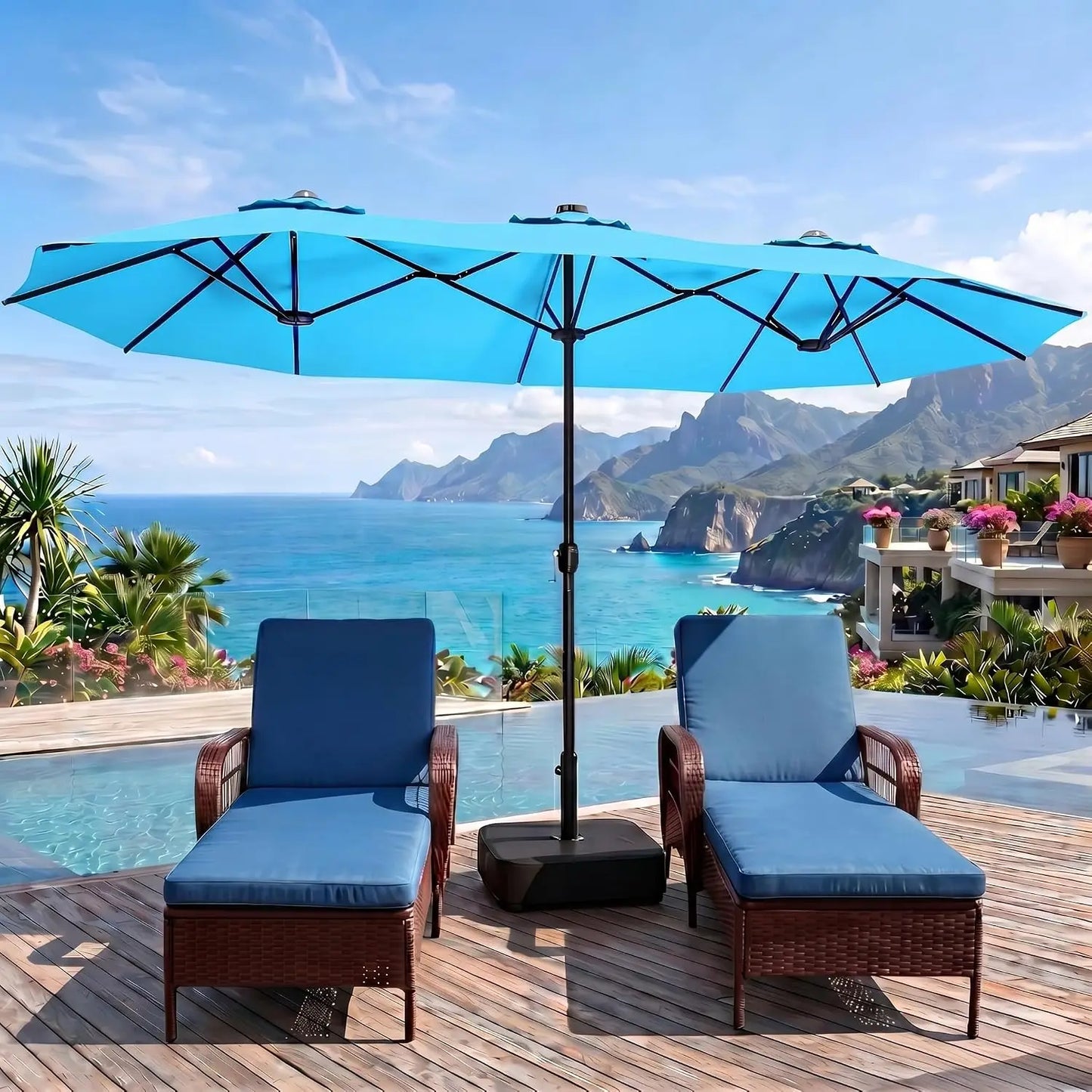 Rectangular Outdoor Double Sided Market Patio Umbrella With Base