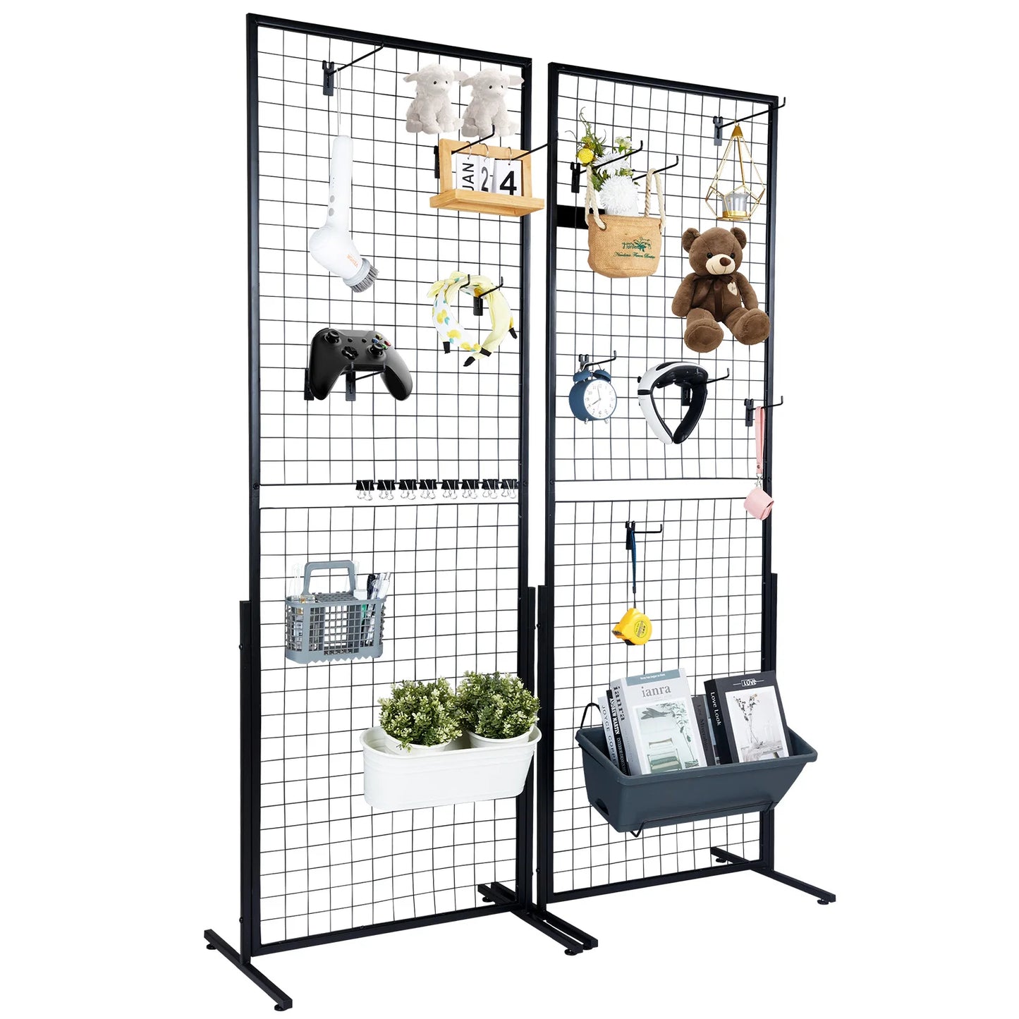SucceBuy Double Sided Grid Wall Panels Display Racks With Hooks