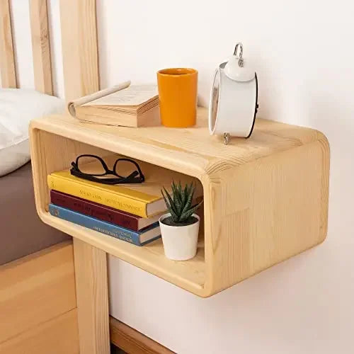 Floating Wooden Nightstand, Wall Mounted Bedside Shelf
