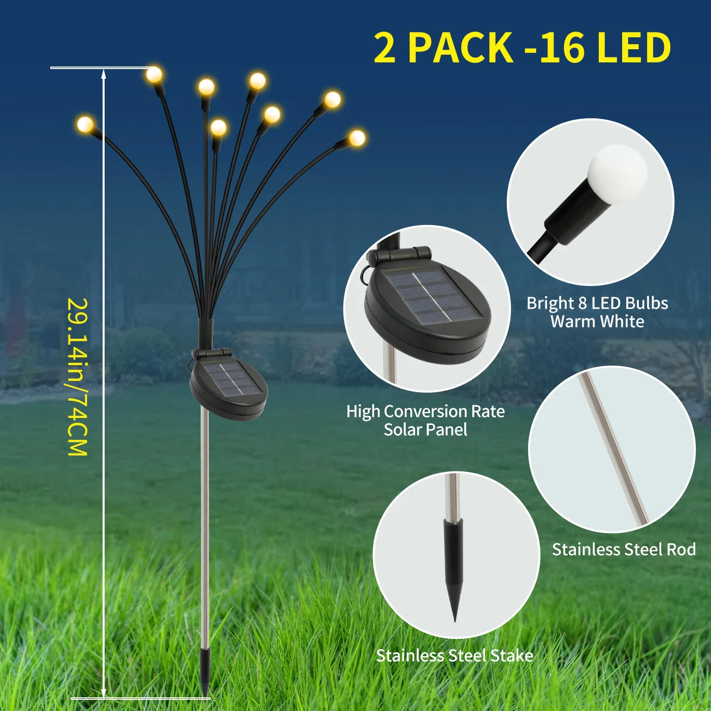 8-Head Solar Firefly Lights Outdoor Garden Pathway
