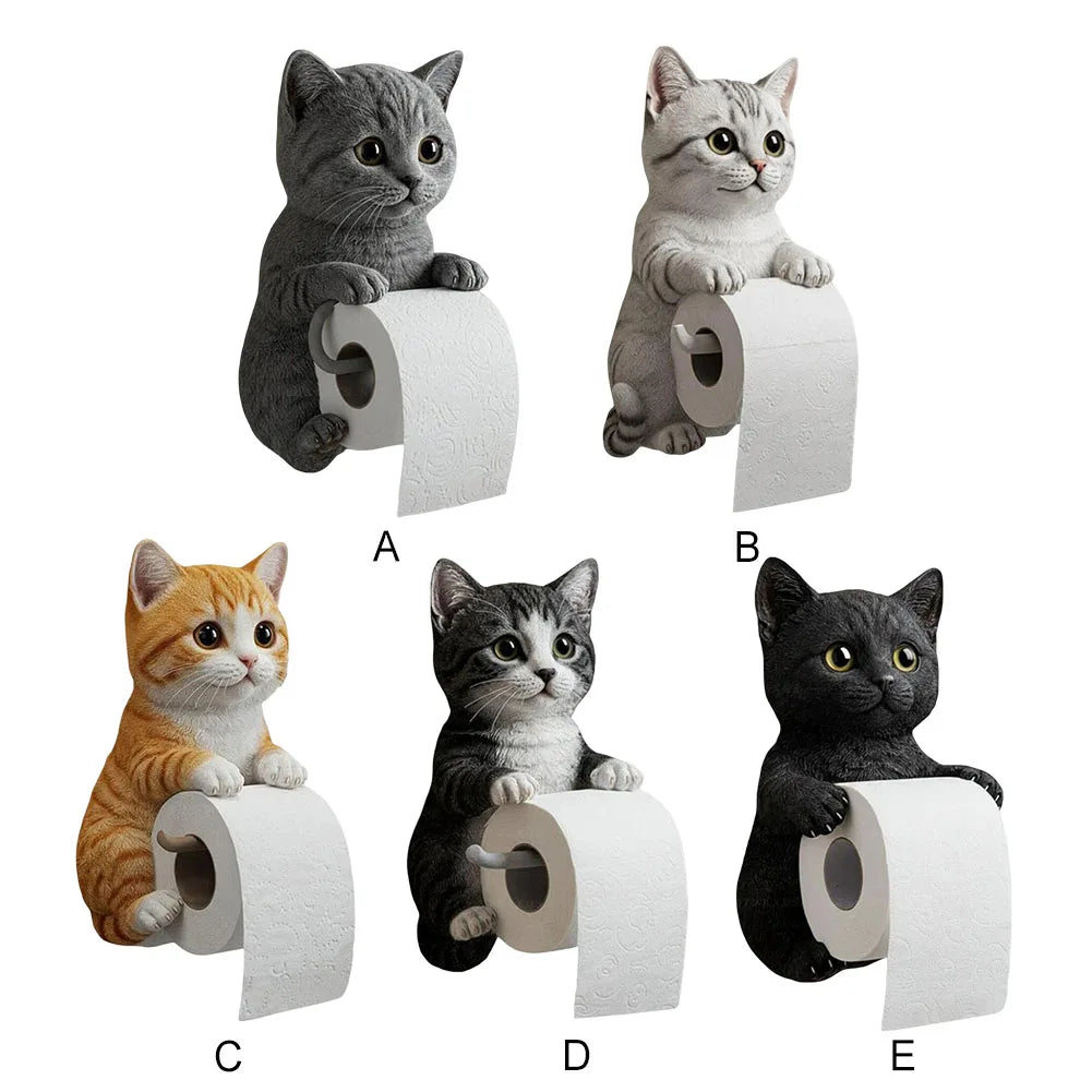 Shunmaii Cat Paper Holder Wall Mount Resin Toilet Roll Rack