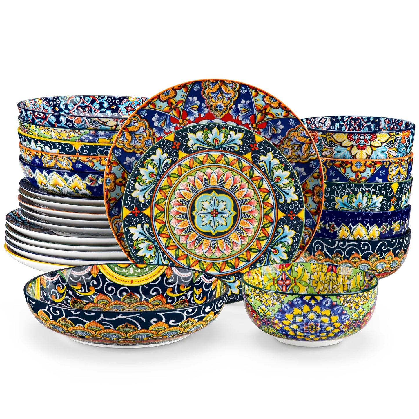 MALACASA Bohemian Style Porcelain Dinnerware Set 24 Piece