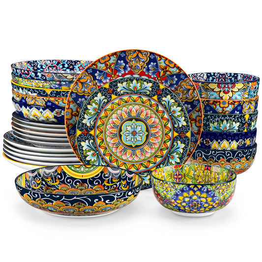 MALACASA Bohemian Style Porcelain Dinnerware Set 24 Piece