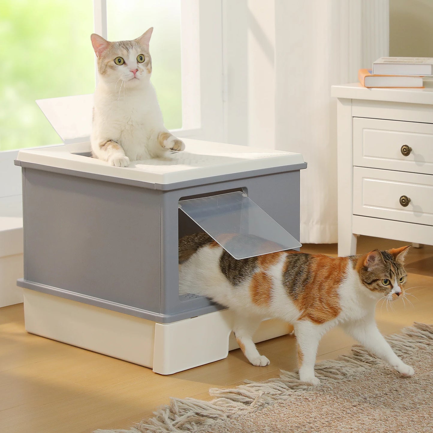 Enclosed Cat Litter Box With Scoop For Indoor Use