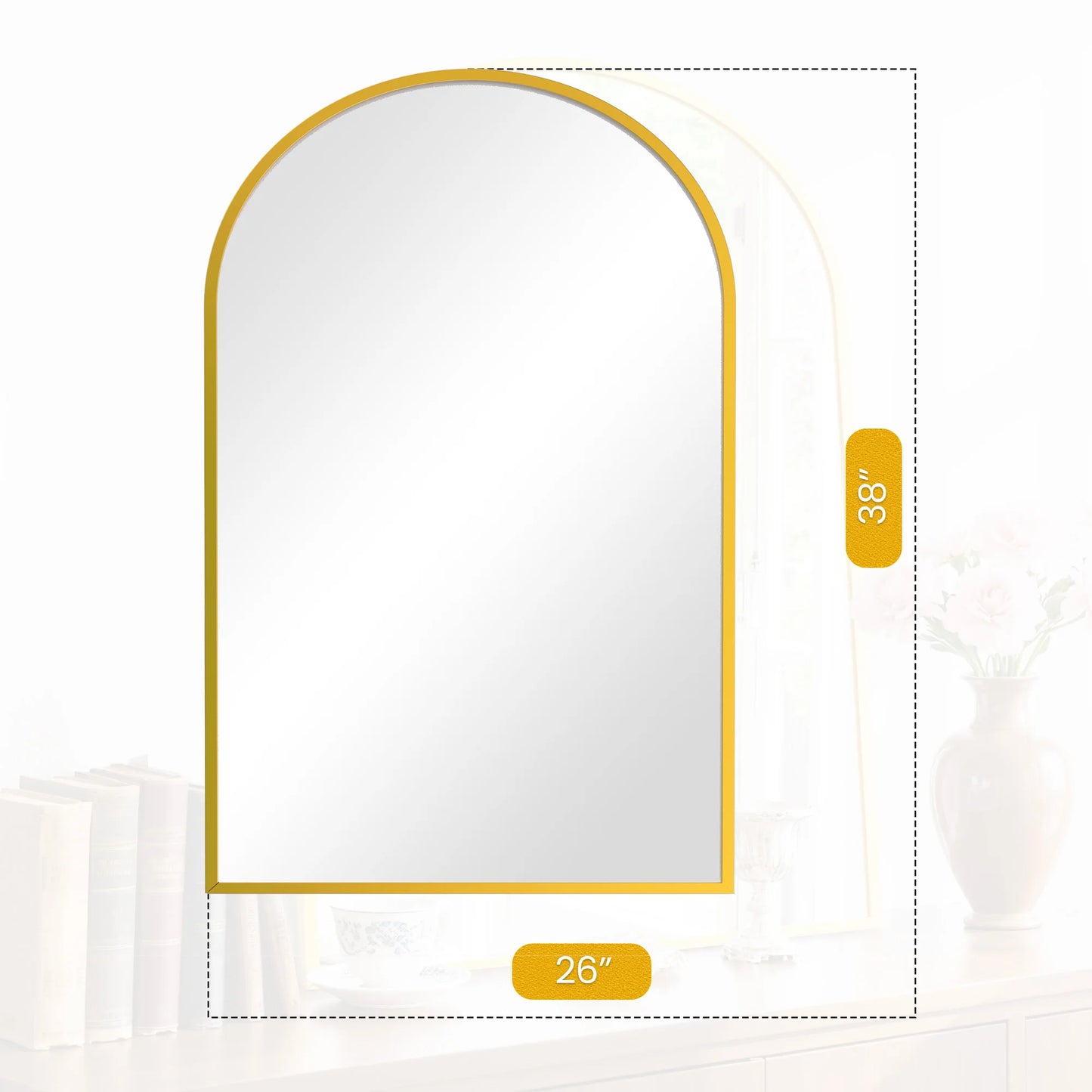 JHK Arched Mirror With Matte Metal Frame For Wall Mount