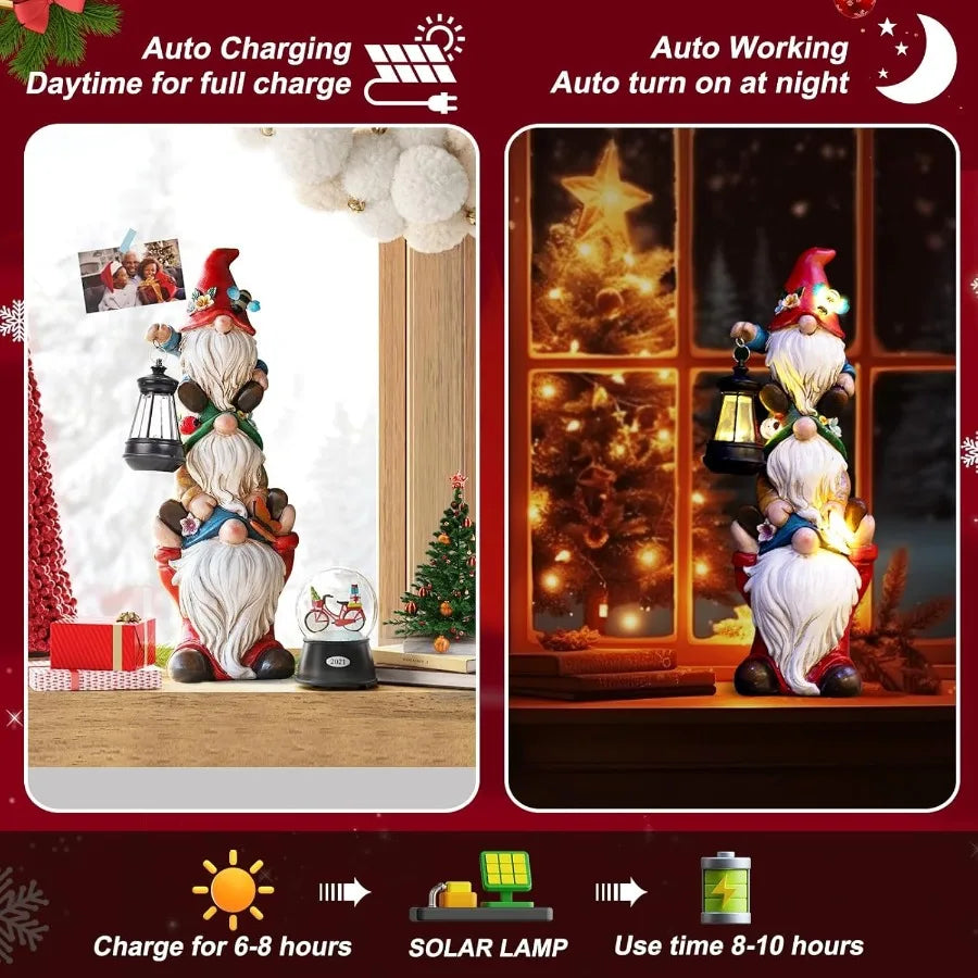 Garden Gnome Statue With Solar Lights Outdoor Decor