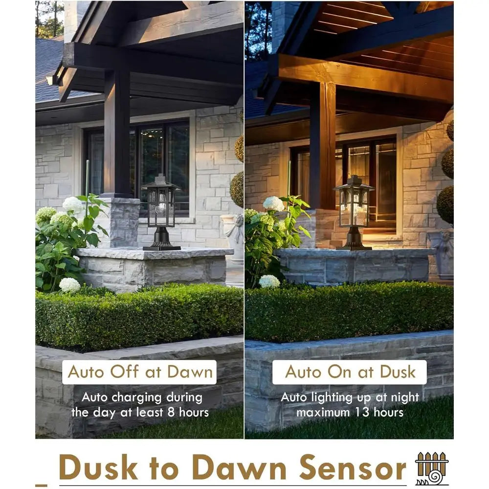 r Post Lights, HWH Dusk to Outdoor Lamp Post Light ixture 2700K with Pier Mount Base, Remote Control Exterior Pillar Lantern Bla