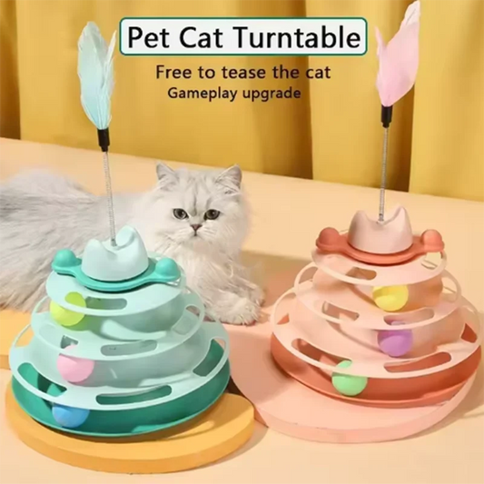 Interactive Cat Toy Tower Kitten Turntable Track Roller Balls With Feather