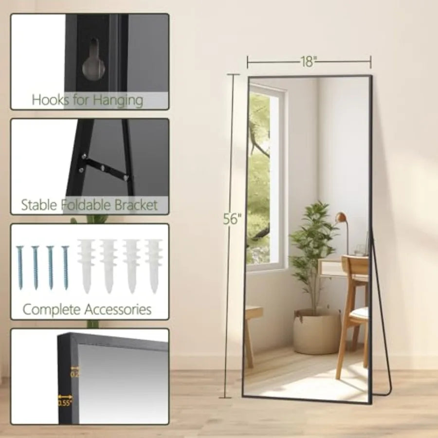 Full Length Mirror With Stand Aluminum Alloy Frame For Bedroom
