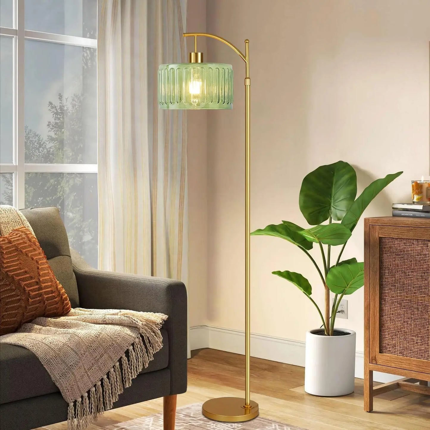 Brass Dimmable Floor Lamp With Remote For Living Room